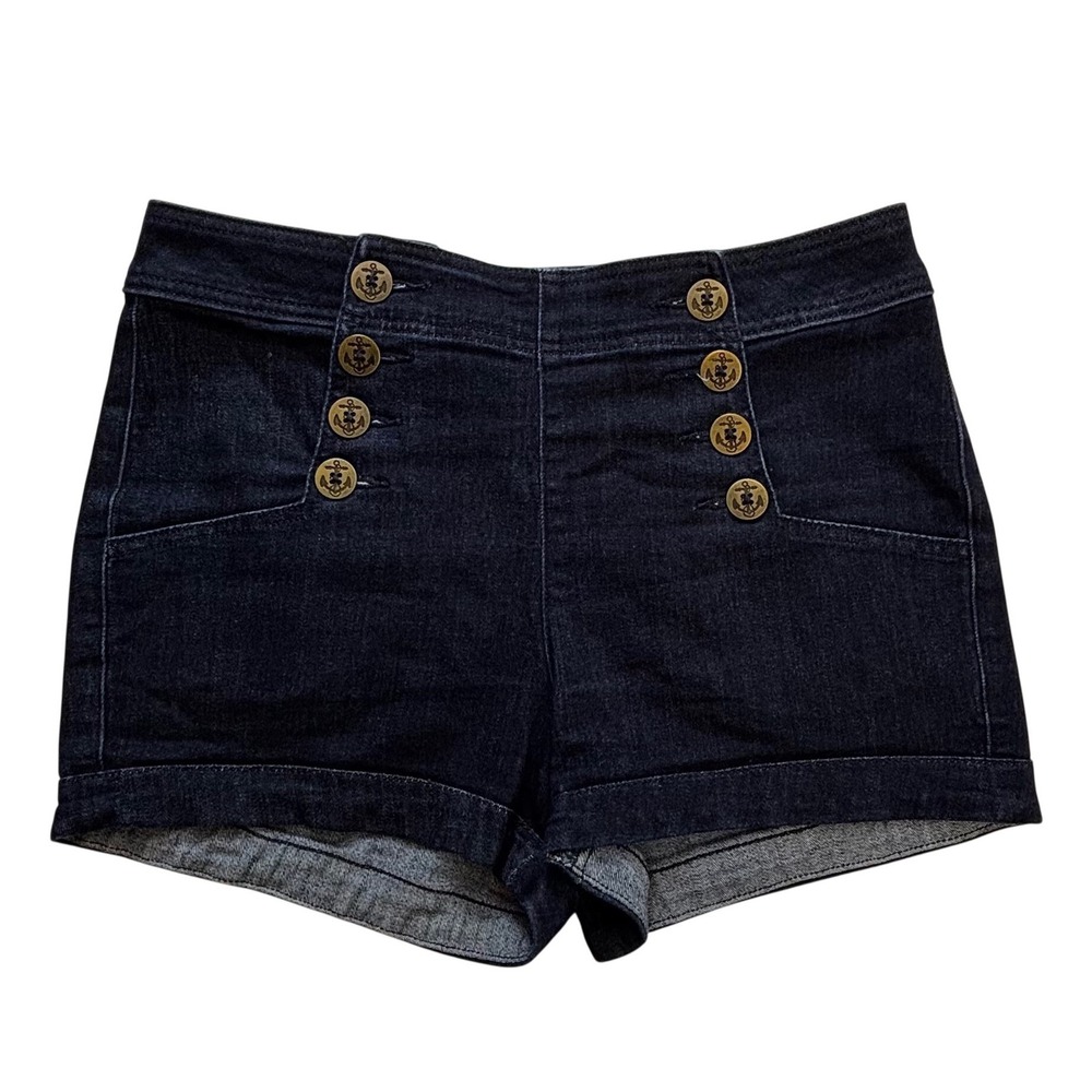 Express Jeans Womens 8 High Waisted Sailor Shorts Indigo Denim Anchor Button